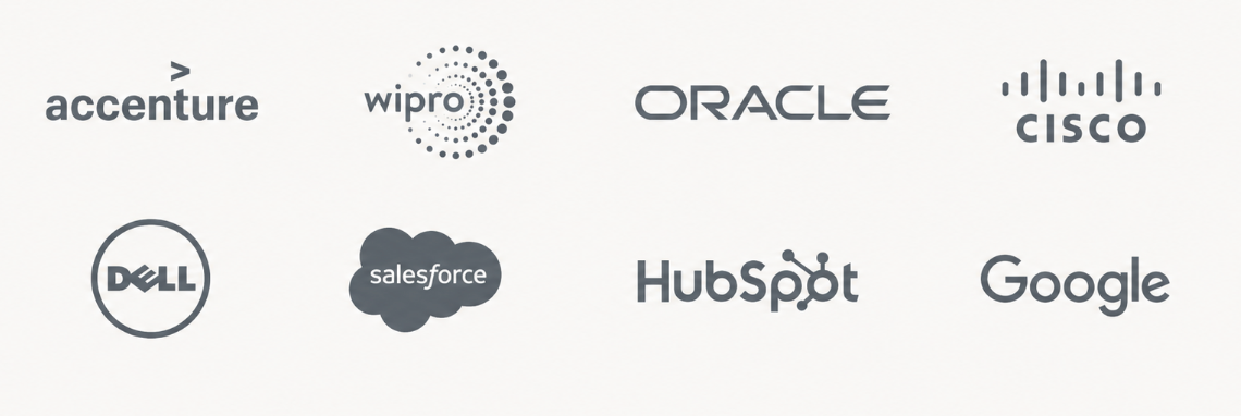 Accenture, Wipro, Oracle, Cisco, Dell, Salesforce, HubSpot, Google
